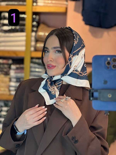 عکس محصول مینی اسکارف ابریشم توییل پک سورمه ای