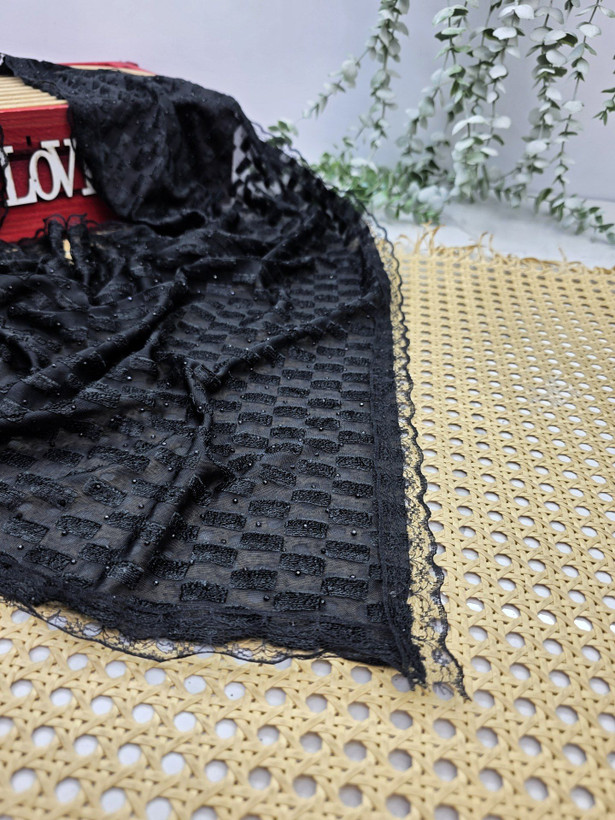 مینی اسکارف مخمل فول نگین + دور دانتل وارداتی