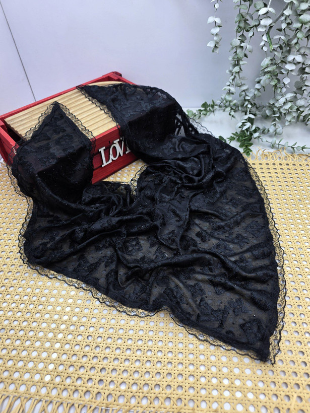 مینی اسکارف مخمل فول نگین + دور دانتل وارداتی